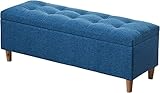 Faltbarer Ottomane mit Klappdeckel Home Schuhwechselhocker Massenspeicher Massivholzbeine Schlafzimmer Betthocker Leinenstoff Wohnzimmer Sofa Sitzhocker (Color : Blue, Size : 100cm