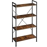 TecTake Bücherregal mit 4 Ebenen, stabiles Standregal im Industrial Design, schwarzer Metallrahmen, Vintage Regal aus Holz, 67,5 x 31,5 x 121,5 cm (Industrial Dunkelbraun)