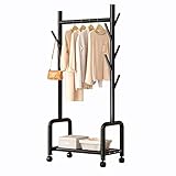 Kleiderständer Mit Rädern, Aufhänger Zum Aufhängen Von Kleidung Auf Dem Boden Im Schlafzimmer, Heavy-Duty Kleiderständer, Hohe Tragfähigkeit, Multifunktionaler Aufbewahrungsaufhänger ( Farbe : Schwarz