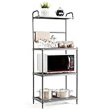 COSTWAY Mikrowellenständer 4-stufig, Küchenregal Metall, Standregal mit verstellbaren Regalböden, freistehendes Haushaltsregal, Mikrowellenregal Küche, Regal für Mikrowelle, 59 x 34 x 136 cm (Grau)