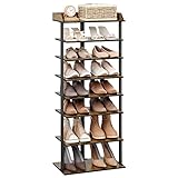 Meerveil Schuhregal, 7-stöckiges Schmales Schuhablage Holz Industriestil für Eingänge Flur Wohnzimmer Schlafzimmer, L47 x B28 x H113 cm, Rustikal Braun