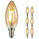 LED Edison Glühbirne E14, NUODIFAN 12x Vintage Kleine LED Kerze Birne Antike Lampe (Warmweiß 4W 2700K Amber Glas) Dekorative Retro Glühbirne Ideal für Kronleuchter Hänge Kristalllampe (6 Stück)