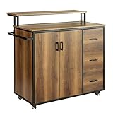 SoBuy KNL02-PF Design Küchenwagen mit Arbeitsplatte Kücheninsel mit Türen und Schubladen Küchenschrank Rollwagen Sideboard auf Rollen Küchentrolley Vintage braun BHT ca.: 113x106x69cm