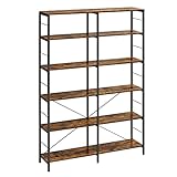 VASAGLE Bücherregal, Standregal mit 6 Ebenen, 30 x 120 x 172,5 cm, Industrie-Design, für Wohnzimmer, Arbeitszimmer, Balkon, Küche, vintagebraun-schwarz LLS114B01