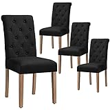 Yaheetech 4X Esszimmerstühle Küchenstuhl Polsterstuhl mit hoher Rückenlehne, Beine aus Massivholz, gepolsterte Sitzfläche aus Leinen Schwarz