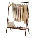 Yumyolk Kleiderständer Bambus, Garderobenständer Bambus, Multifunktionale Schlafzimmer Garderobe Kleiderständer mit 1 Ablagen 1 Kleiderstangestab (158 x 100 x 48 cm )