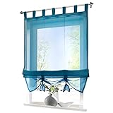 ESLIR Raffrollo mit Schlaufen Gardinen Küche Raffgardinen Transparent Schlaufenrollo Vorhänge Modern Voile Blau BxH 100x155cm 1 Stück