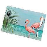 Flamingo in Wasser-Tischsets, waschbar, abwischbar, wärmeisolierend, für Esstisch, Partys, Bauernhaus, 6 Stück