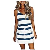 Bovake Pareos & Strandkleider Für Damen Lässiges Gestreiftes Bedrucktes Träger-Top Camisole Kleid Für Frauen Sommerkleid Hochzeit Gast Sommerkleid Festlich Poolverkleidungen Lässige Sommerkleider