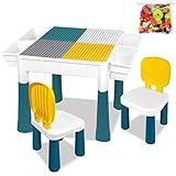 TRMLBE Kindertisch mit 2 Stühlen Kindersitzgruppe Kinder Tisch Stuhl Set Spieltisch Bausteintisch Multifunktionaler mit Stauraum und Bausteine Aktivitätstisch Maltisch für Jungen und Mädchen