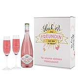 Herz & Heim® Geschenkset für die Beste Freundin mit Käfer Fruchtsecco (0.75l), 2 Sektgläsern und Geschenkbox, personalisiert Grapefruit