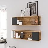 Yurupa Wandregal,Wandboard,Hängeregal,mit 2 Böden,2er Set,Bilderregal,Bücherregal,Küchenregal,Büroregal,Holzregal,für Wohnzimmer,Küche,Büro,Flur,Eingang,Schlafzimmer,Badezimmer,VG18-A