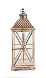 Laterne Holz Windlicht Landhaus Deko Vintage Exklusive Optik Gartenlaterne Kerzenhalter groß, 10176/1, 83 cm, Grau-braun