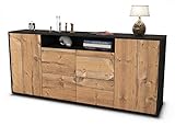 Stil.Zeit Sideboard Ephenia - Korpus anthrazit matt - Front Holz-Design Pinie (180x79x35cm) Push-to-Open Technik