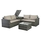 FINQA Gartensofa-Set Ibiza mit Sofa und Tisch in Grau, Gartensofa aus Polyrattan, Outdoor Sofa, Sofagarnitur perfekt für Garten, Balkon oder Terrasse