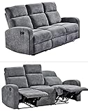 3-Sitzer Sofa mit praktischer Relax-Funktion, 3er Couch, Federkern Funktionssofa verstellbar mit manueller Starthilfe zum Entspannen, 181 cm breit, mit Microfaserstoff in Grau bezogen | 16116