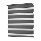 Grandekor Doppelrollo Klemmfix ohne Bohren 80 x 110 cm (BxH) Anthrazit, Lichtdurchlässig und Verdunkelnd Duo Rollo Fensterrollo Klemmrollos für Fenster ohne Bohren, Seitenzugrollo Sonnenschutz Rollo