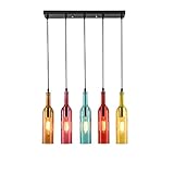 Vintage Industriell Wind Pendelleuchte Hängelampe Pendellamp Hängeleuchter Bunt Glas Wein Flasche Lampenschirm Retro Anhänger Leuchter Lampe Kronleuchter,E27 Glühbirne enthalten,Höhenverstellbar