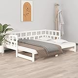 JUNZAI Tagesbett Ausziehbar, Schlafsofa, Couch Mit Schlaffunktion, Bettsofa, Sofa Bed, Sofabett, Schlafcouch, Daybed, Jugendbett, Couch Bett, Weiß Massivholz Kiefer 2X(90x190) cm