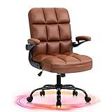 YAMASORO Chefsessel Leder Bürostuhl Ergonomisch Schreibtisch Stuhl mit Aufklappbaren Armlehnen Schreibtischstuhl Rotbraun Höhenverstellbarer 360° Sessel & Stühle mit Verstellbarer Rückenlehne