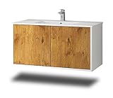 Stil.Zeit Evelou Badmöbel inkl. Waschbecken | Waschtisch mit Unterschrank 100.5 cm | Weiß/Dekor Eiche Rustikal| Push-to-Open/hängend