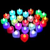 LED Kerzen Flammenlose Wasserdicht Herz Form Teelicht Kerzen für Weihnachten Hochzeit Geburtstag Fenster Deko (Buntes Licht, Herzform)