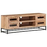 TV-Konsole TV-Schrank Lowboard Fernsehtisch Beistelltisch mit 4 Schubladen und 2 Regalböden, Fernsehschrank Medienkonsole für Wohnzimmer & Schlafzimmer, 110x30x40 cm Akazie Massivholz