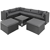 Casaria Polyrattan Lounge XXL 7cm 15cm Auflagen Tisch Sicherheitsglasplatte 5mm Wetterfest Garten Terrasse Gartenmöbel Schwarz Anthrazit