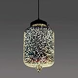 Vintage E27 Pendellampe Bunte Glas Schirm Pendelleuchte 1-Flammig 3D-Feuerwerk-Effekt Design Höhenverstellbar Hängeleuchten Esszimmer Esstisch Schlafzimmer Deckenlampe,φ20*40.5CM