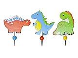 Mousehouse Gifts Kinder Kleiderhaken Wandhaken Blau Dinosaurier Holz für Jungen Kinderzimmer