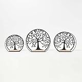 Homescapes Baum des Lebens Wandregale 3er-Set schwarz-Natur, Tree of Life Deko-Regale, 3 Wand-Regale rund, Holz & Metall