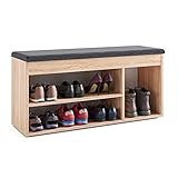 KOMTO Schuhschrank mit Sitzbank Flur - Schuhregal Bank mit Stauraum Schuhbank mit Sitzfläche | Garderobenbank Sonoma Eiche Sofia 100 x 48 x 32 cm