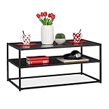 Relaxdays Couchtisch, eckig & niedrig, mit Ablage, MDF & Metall, moderner Wohnzimmertisch, HBT 42 x 90 x 50 cm, schwarz