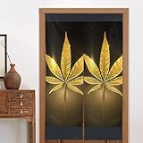ASEELO Goldener Cannabis-Vorhang, 86 x 142 cm, 2 Paneele, Verdunkelungsvorhang-Set