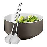 WMF Moto Salatschüssel Set 3-teilig, Salatbesteck 32 cm mit Salatschale, runde Schale 26 cm, Porzellan, Cromargan Edelstahl poliert, spülmaschinengeeignet, grau