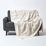 Homescapes große Tagesdecke Rajput, Creme, Wohndecke aus 100% Baumwolle, 225 x 255 cm, Sofaüberwurf/Couchüberwurf in RIPP-Optik