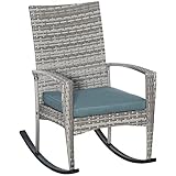 Outsunny Schaukelstuhl Schwingsessel Gartenstuhl mit Kissen, Polyrattan+Metall, Grau, 66 x 88 x 98 cm