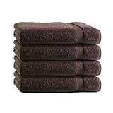 4er Pack Frottee Handtücher Set Handtuch 50x100 cm 500 g/m² mit Bordüre, Baumwolle, Braun