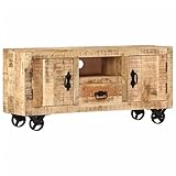 vidaXL Raues Mangoholz TV Schrank mit 4 Eisenrädern Fernsehtisch Fernsehschrank Lowboard TV Möbel Sideboard HiFi-Schrank 110x30x50cm