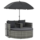 vidaXL Gartenlounge mit Sonnenschirm Poly Rattan Lounge Garnitur Gartenmöbel