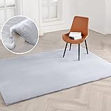 iHeroo Teppich 130x180cm, Flauschiger Weich Teppich Wohnzimmer, Waschbar rutschfest, Modern Kunstfell Carpet für Schlafzimmer, Esszimmer oder Kinderzimmer Deko, Hellgrau