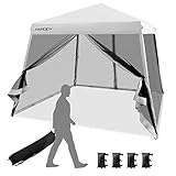 COSTWAY 3x3 m Pop Up Pavillon mit Moskitonetz und Sandsäcke, Faltpavillon faltbar, UV-Schutz 50+, Gartenzelt Partyzelt stabil, Gartenpavillon für Garten, inkl. Rolltasche (Weiß)