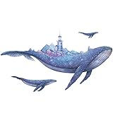 SAIMEYI Wandtattoo - Wandaufkleber Mit Walmotiven - Blauer Wasserfester Wandaufkleber- Deko Schlafzimmer, Büro, Gästezimmer, Teeküche，Badezimmer. 3D-Wandaufkleber Aus PVC