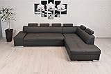 Dunkelgraues 'Long-life' Echtleder Ecksofa London PIK 6z 300 x 200 Sofa Couch mit Schlaffunktion, Bettkasten und Kopfstützen Echt Leder Toledo Eck Couch große Farbauswahl (300x200 Ecke Rechts)