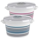 IGS Mikrowellengeschirr Mikrowellenteller Mikrowellenkasserolle Mikrowellen Kasserolle Geschirr mit Dampfventil 2 Stück (2 x 1,5L)