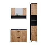 Vicco Badezimmermöbel Irma modern Badezimmerschrank Badschrank Waschtischunterschrank Spiegelschrank Hochschrank Midischrank Hängeschrank Tür Schublade (Anthrazit Eiche, Badmöbelset Irma 16)