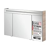 FACKELMANN Spiegelschrank B.CLEVER/dreitürig/Spiegelschrank mit gedämpften Scharnieren/Maße (B x H x T): ca. 120 x 71 x 16 cm/hochwertiger Spiegelschrank/Möbel fürs Bad/Korpus: Braun hell