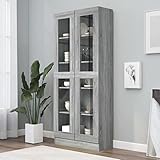 JUNZAI Vitrinenschrank, Vitrine, Wandschrank, Schrank Regal, Glasregal, Glasvitrine Stehend, Eckvitrine, Manga Regal, Grau Sonoma 82,5x30,5x185,5 cm Holzwerkstoff