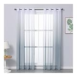 Mesnt Gardine Schlafzimmer, Polyester Gradient Halbtransparent Voile Transparenter Netzvorhang, Grau, H138 x B107 cm
