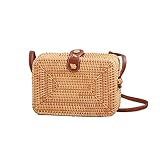 JOLLQUE Mini handgewebte Rattan Tasche für Frauen, Mädchen Sommer Square Strand Crossbody Taschen für Strand, Picknick, natürliche gewebte Clutch Wicker Geldbörse